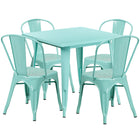 Table carrée en métal 31,5 po et 4 chaises empilables, intérieur/extérieur, vert menthe [ET-CT002-4-30-MINT-GG]-Table à café en métal
