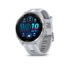 Garmin - Forerunner 965, lunette en titane avec boîtier Whitestone et bracelet en silicone Whitestone/gris poudre-Autonomie de la batterie : jusqu'à 23 jours d'autonomie en mode smartwatch, jusqu'à 31 heures en mode GPS
Parcourez n'importe quel itineraire en toute confiance à l'aide de cartes couleur integrees et d'un GPS multibande.