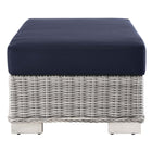 Modway Conway Outdoor Patio Wicker Rattan Ottoman - Light Grey/Navy-Washable Cushion Covers