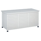 Outsunny Outdoor Wooden Deck Box Storage Container with Aerating Gap - White-Features an ample and open space to place most tools and accessories
