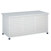 Outsunny Outdoor Wooden Deck Box Storage Container with Aerating Gap - White-Features an ample and open space to place most tools and accessories