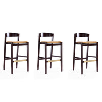 Manhattan Comfort - Klismos tabouret de bar moderne du milieu du siècle de 20" en similicuir camel et noyer foncé, lot de 3-Tabouret de bar moderne du milieu du siècle avec banquette arrière parfait pour un bar et une cuisine. Ensemble de 3