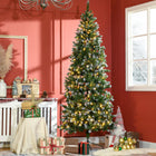HOMCOM 7.5' Pre-Lit Snow-Flocked Skinny Artificial Christmas Tree - Green-The ends of the branches are painted white, creating a snow-like effect and a wintery atmosphere without extra work 