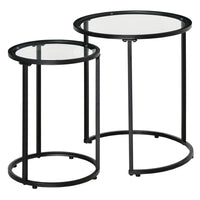 HOMCOM - Tables basses gigognes avec base en métal - noir - ensemble de 2-Le design moderne avec une base en métal et un plateau transparent s'adapte facilement à tout style de maison 
