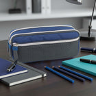 Fashion Stationery - Étui à crayons à 3 compartiments avec poche en maille - 8.27 L x 2.36 W x 3.54 H po - Bleu Gris-3 compartiments à fermeture éclair