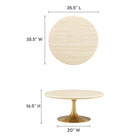 Modway Lippa 36" Round Faux Travertine Coffee Table - Gold Travertine-Chip-Resistant Gold  Metal Base
