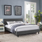 Modway Anya Fabric Full Bed - Grey-Slatted Poplar Wood Support System