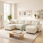 HOMCOM U-Shaped Sofa Couch with Double Chaises - Beige-Reinforced metal and multilayer board frame provides stability for daily use  