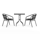 Flash Furniture 23.5" Square Glass Metal Table with 2 Black Metal Aluminum Slat Stack Chairs-Designed for Commercial and Residential Use