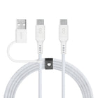 LOGiiX - 2 en 1 Multi Câble 1.5M USB-C vers USB-C/USB-A - Blanc-Câble multifonction durable tressé de 1,5 m (4,92 pi) pour charger et synchroniser les appareils USB-C