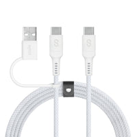 LOGiiX - 2 en 1 Multi Câble 1.5M USB-C vers USB-C/USB-A - Blanc-Câble multifonction durable tressé de 1,5 m (4,92 pi) pour charger et synchroniser les appareils USB-C