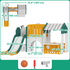 Qaba - Toboggan 7-en-1 pour tout-petits avec maisonnette et panier de basket pour jeu intérieur - jaune-Une grande maisonnette et un tableau blanc inspirent la créativité et le jeu 
