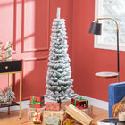 HOMCOM 5' Snow-Flocked Pencil Artifical Christmas Tree - Green-Artificial Christmas tree designed to resemble a realistic tree 