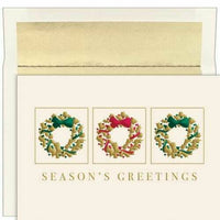 JAM Paper Christmas Cards & Matching Envelopes Set - 7-6/7" x 5-5/8" - Gold Wreath Trio - 16 Pack-Gold Wreath Trio Design