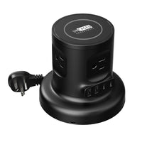 Uncaged Ergonomics Wireless Retractable Power Strip with Auto Cord Management & Wireless Charger - Black-9-in-1 Power Hub: 4 AC outlets, 2 USB-A ports, 2 USB-C PD fast charging ports (20W), plus a 15W wireless charging pad