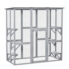 PawHut 71" L Outdoor Catio Cat Enclosure with Asphalt Roof and Jumping Platforms - Grey-Fully enclosed wooden cat outdoor enclosure can house multiple animals 