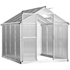 Outsunny serre en polycarbonate 6 pi x 8 pi x 6,4 pi, argent- Le cadre en alliage d'aluminium avec revêtement en poudre offre un support durable  
