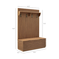 Modway Render Fluted 3-in-1 Hall Tree with Storage Bench & Coat Rack - Walnut-Fluted Wall Panel with Hooks and Shelf