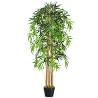 Outsunny 5' Artificial Bamboo Tree in Nursery Pot with 1095 Leaves - Green-Beautiful artificial bamboo with eight trunks design plant 