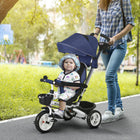 Qaba - Tricycle 6 en 1 pour tout-petits avec poignée de poussée parentale - bleu foncé-Siège bébé rotatif pour une surveillance facile des parents lors de la promenade 