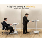 Mount-It! Mobile Sit-Stand Computer Workstation - White-Effortlessly alternate between sitting and standing with 13.8" height adjustment and enjoy a healthier and more active workday