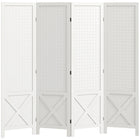 HOMCOM 4 Panel Freestanding Room Divider with Pegboard Display for Home Office - White-Four-panel design creates personal space or divides large rooms with ease 
