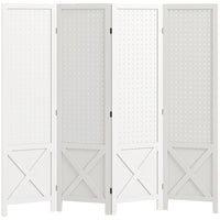 HOMCOM 4 Panel Freestanding Room Divider with Pegboard Display for Home Office - White-Four-panel design creates personal space or divides large rooms with ease 
