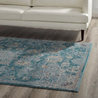 Modway Cynara Distressed Floral Vintage Medallion Area Rug - 5 ft W x 8 ft L - Silver Blue Teal/Beige-Gripping Rubber Underside