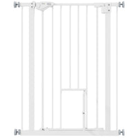 PawHut 36" Pet Gate with Walk Through Door - White-Double locking system ensures your pet is secured in a place and provide maximum safety