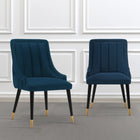 Manhattan Comfort - Lot de 2 chaises de salle à manger modernes Eda 58 cm, revêtement en velours bleu nuit-Cadre en bois d’orme de haute qualité avec embouts en métal doré brossé pour l’élégance et la durabilité