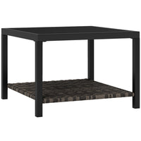 Outsunny - Outdoor Table basse d’extérieur en rotin avec plateau en verre trempé, étagère de rangement, cadre en acier-Le design moderne en rotin améliore l'esthétique du jardin et complète le style de la maison  