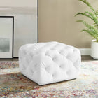 Modway Amour Tufted Button Square Faux Leather Ottoman - White-Faux Leather Upholstery