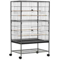 PawHut 52" H Large Metal Bird Cage with Rolling Stand, Storage Shelf and Wood Perch - Dark Grey-Multiple doors for easy access to the inside area 