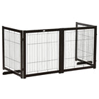 PawHut Wooden Pet Fence with Support Feet - Coffee-Solid pine wood frame and steel mesh, suitable for pets