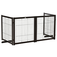 PawHut - Clôture pour animaux en bois avec pieds de support - café-Cadre en bois de pin massif et maille en acier, adapté aux animaux de compagnie 