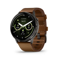 Garmin - Venu 4 – 45 mm, Ardoise avec bracelet en silicone noir et bracelet en cuir brun-Surveillance de la santé 24/7: Apportez des améliorations vers un mode de vie plus sain grâce à des fonctionnalités de surveillance de la santé étendues, telles que le suivi de l'énergie Body Battery , le stress, le Pulse Ox et le suivi de la santé des femmes — y compris les estimations d'ovulation passées — et plus encore