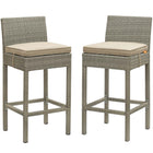 Modway - Conduit Terrasse extérieure Rotin en osier Tabouret de bar - Beige gris clair - Ensemble de 2-Tabouret de bar extérieur moderne