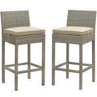 Modway - Conduit Terrasse extérieure Rotin en osier Tabouret de bar - Beige gris clair - Ensemble de 2-Tabouret de bar extérieur moderne