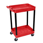 Luxor - Chariot à bacs en polyéthylène à 2 tablettes - 24" x 18" - capacité 300 lb - noir/rouge-Chariot utilitaire polyvalent avec deux tablettes à rebord de 2,75 po de profondeur