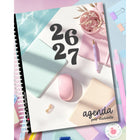 Pomme & Gribouillis Student Agenda 26-27 Weekly/Monthly Planner - 11-1/2" x 9-1/2" - Calm Life - French-A “My Courses” section: each month includes a two‑page monthly calendar, a page to track assignments, a half‑page to note exams, a page for monthly goals, one or two notes pages, and hourly weekly spreads (from 6 a.m. to 9 p.m.)