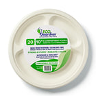 Eco Guardian – Assiettes à 3 compartiments en bagasse compostable, pour la vente au détail, 10 po, paq./240 (EG-N-A007-S20)-Assiettes en canne à sucre compostable