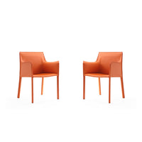 Manhattan Comfort - Lot de 2 fauteuils de salle à manger modernes Paris 21,65 po en similicuir corail-Chaise de salle à manger moderne parfaite pour la salle à manger et le bureau à domicile Lot de 2