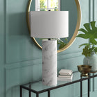 Hudson&Canal Elise 30"" Tall Table Lamp with Fabric Shade - Marble/Black/White-Base is crafted of real Arabescato marble, no two pieces are alike