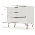 Manhattan Comfort - Rockefeller ensemble de commodes de chambre à coucher style milieu du siècle - blanc cassé et naturel - ensemble de 3-Recommandé pour un téléviseur jusqu'à 65 pouces