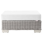 Modway Conway Outdoor Patio Wicker Rattan Ottoman - Light Grey/White-Non-Marking Foot Glides