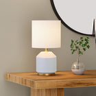 Hudson&Canal Esther 15" Tall Textured Ceramic Table Lamp with Fabric Shade - Matte White/Antique Brass/White-Rated for one 40W E26-base incandescent bulb and LED equivalents, Bulb not included