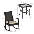 Outsunny - ensemble de 3 pièces de chaises berçantes en osier pour patio - gris foncé-Table à thé avec plateau en verre trempé pour poser vos rafraîchissements 

