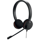 Jabra Evolve 20 UC Stereo Headset with Foam Ear Pad - Unified-Finished in Black, the headset features a binaural, on-ear, over-the-head design that provides comfort and focus during extended use.