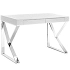 Plata Import - Mac Bureau Bureau Bureau Placage De Bois Avec Pieds En Acier Inoxydable, Blanc-Assemblage partiel requis