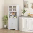 HOMCOM 57" H Modern Kitchen Pantry Cabinet with Glass Doors - White-Three-level adjustable shelves customize storage to fit various item sizes 